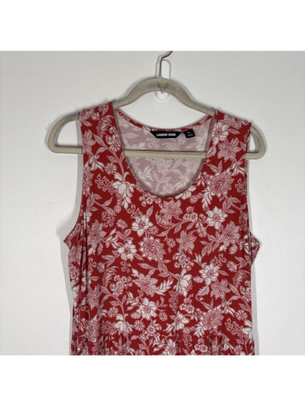 Lands’ End Women XL/18 Red Mixed Floral Print Boho Sleeveless Tiered Maxi Dress - Picture 4 of 9